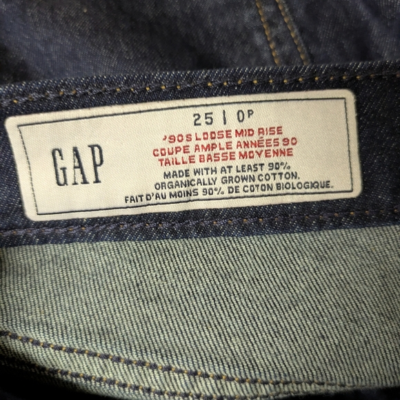 GAP 90s Loose Mid Rise Dark Wash Straight Leg Jeans Size 0/25 Petite - Picture 7 of 8